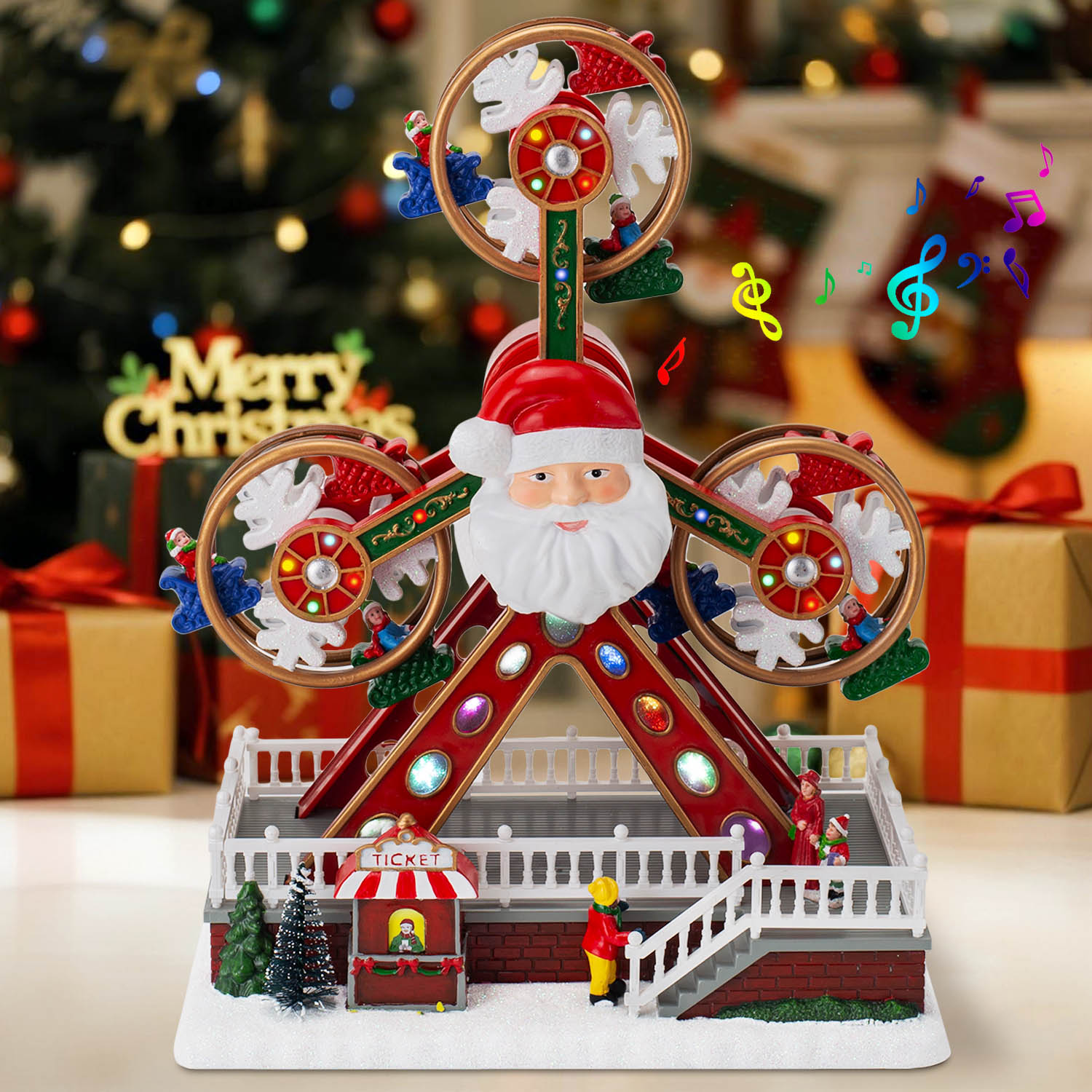 Car Accessories Walmart - Kerst reuzenraddecoratie met kerstmangezicht, LED-verlichting en