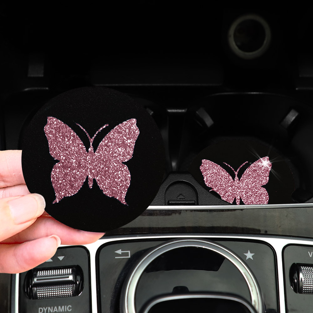 Car Accessories For Women - Twee Schattige Roze Vlinders Glitter Licht